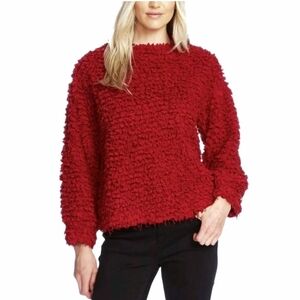 Vince Camuto Bubble Sleeves Popcorn Texture Red Sweater NEW